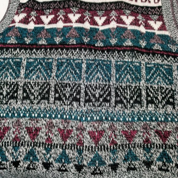 Vintage 1990s Impact Sweater Vest Men Large Gray Purple Geometric Leather Trim - Picture 10 of 16